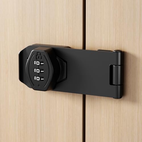 Image of ETEKJOY Cabinet Lock Keyless 3-Digit Password Combination Code Hasp Latch Lock Twist Knob Wooden Drawer Cupboard (Black, 4 inch)