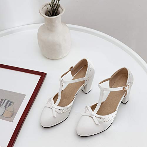 MIOKE Women's Retro T-Strap Mary Jane Pumps Round Toe Platform Chunky Block High Heel Vintage Oxford Shoes2