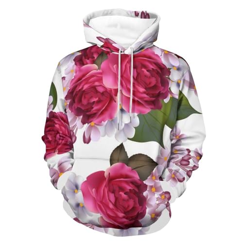 Pull homme femme avec capuche sweat fleur rouge UMENG contre le froid de mi-saison