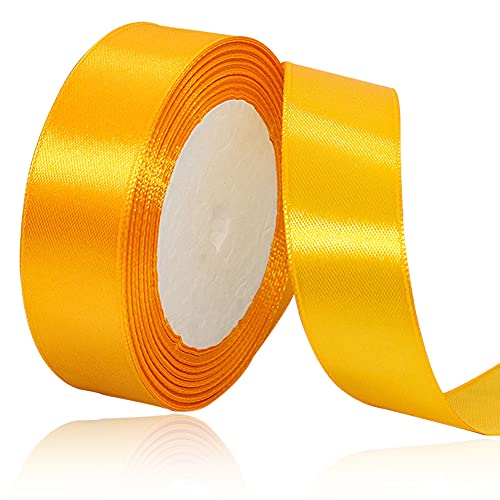 Yellow Ribbon 1 Inch, 25 Yards Satin Fabric Ribbons for Gift Wrapping, Christmas Garland, Christmas Tree Ornaments, Bows Making, DIY Crafts, Sewing Projects and Wedding Party