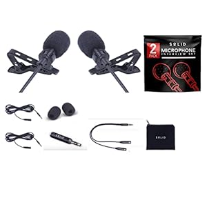 Solid Clip On Lavalier Lapel Microphone 2 Pack Set for iPhone and Android Vlogging, Interview, Selfie Videos