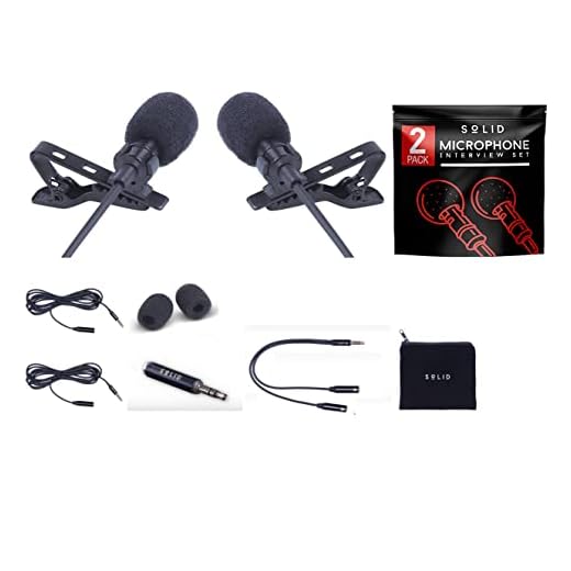 SoLID (TM) Lavalier Lapel Microphone 2 Pack Complete Set Omnidirectional Mic for Desktop PC Computer, Mac, Smartphone, iPhone, GoPro, DSLR, Camcorder for Podcast, YouTube, Vlogging, and DJs
