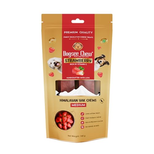 Dogsee Snack da masticare con fragole per cani, 140 g (medio-grande), 2 spuntini da masticare, per pelle sana e pelo sano, senza cereali, senza glutine