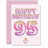 Stuff4 95歳の誕生日カード 男女兼用 - ピンク&パープルのグリッターバルーン - 95歳の男性/女性/おばあちゃん/おばあちゃん/父親/旦那様へのハッピーバースデーカード。A5誕生日グリーティングカード。