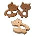 Arakierst 10pcs Organic Wood Fox Teether Pure Natural Animal Shape Beech Wooden Handmade Grasping Pattern DIY Pacifier Chain Pendant