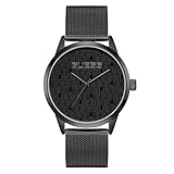 Guess Reloj para Hombre de 44 mm, Correa de Malla de Acero Negro, Esfera Negra y Caja