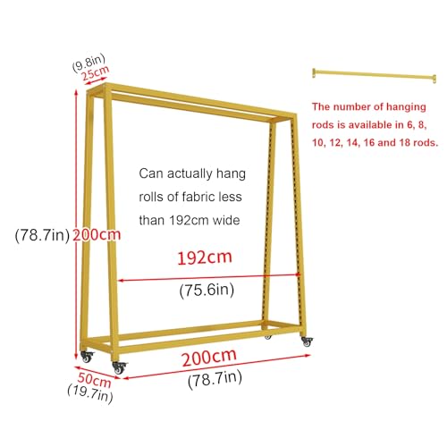 Commercial Fabric Roll Storage Rack, Large Movable Textile Fabric Display Rack Cart with Adjustable Hanging Rod, Vinyl Rolls/Leather Rolls/Window Film/Wallpaper Organizer Holder(Black,200cm-12 rods)