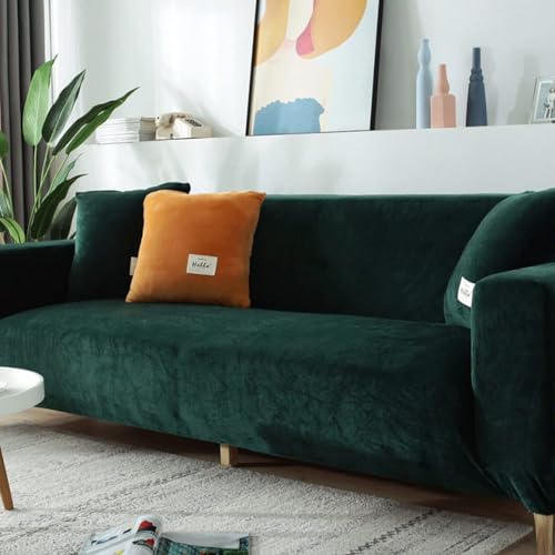 Housse canapé extensible velours 4 places vert foncé xl - 2