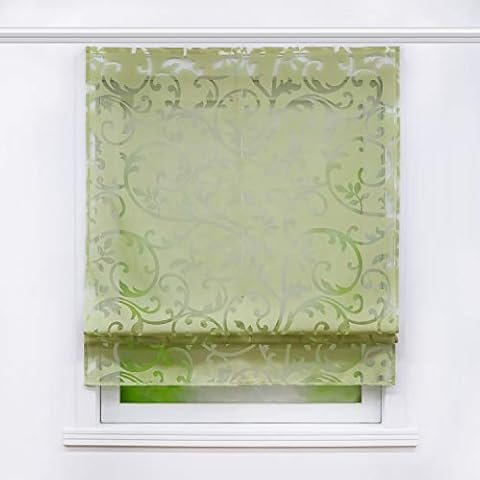 Joyswahl Voile Roman Blind with Velcro Rail, Romantic Burnout Design with Print, Roman Curtains, Window Curtains, W x H 80 x 140 cm, Green, Pack of 1 Cover