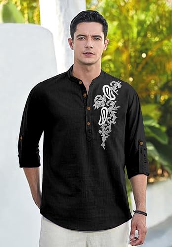 Image of Men's Printed Cotton Blend Short Kurta | Regular Fit Casual Kurta Shirt for Men with Mandarin Collar | Ethnic