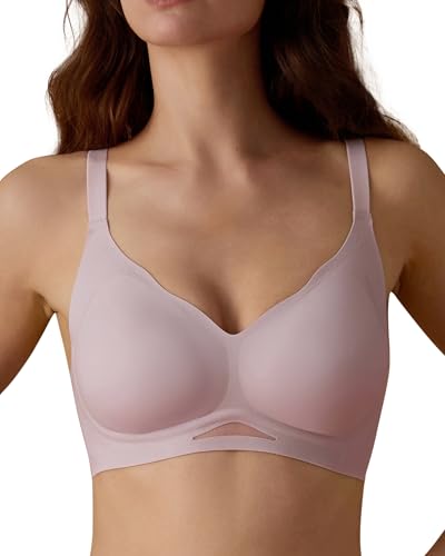 SHARICCA Sujetador sin aros para mujer, cómodo sujetador sin costuras, camisetas push up, cuello de pico, acolchado suave, sujetador sin costuras con tirantes ajustables, Púrpura-1p02, M