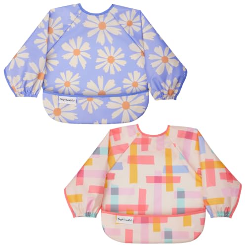 Image of Tiny Twinkle Long Sleeve Bib for Babies&Toddlers|2-Pack Waterproof Smock Bib for Eating|Machine Washable&Mess-Proof Feeding Essentials|Newborn Shower Gift(Daisies,Playful,6-24M)