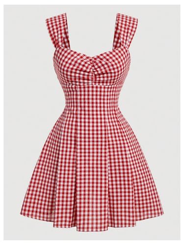 Floerns Women's Plaid Ruched Bust Sleeveless Vintage Bowknot Pleated Short Dresses2