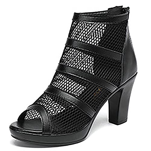 Bottines d'été en maille pour femmes à bout ouvert et talons aiguilles décontractées