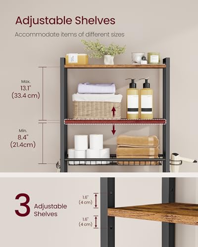 Image of VASAGLE 3-Tier Over the Toilet Storage, Adjustable Shelves, Basket, 63''H