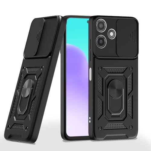 Image of Pikkme D10 Tough Armor Bumper Case | 360 Protection Case | Sliding Camera Shield Cover & Ring Holder Stand Back Cover for Redmi 12 5G / Poco M6 Pro 5G (Black)
