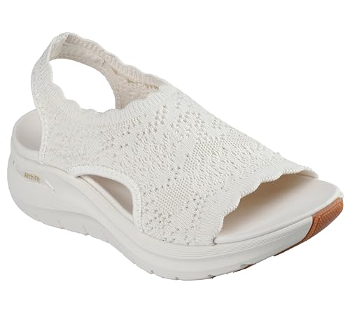 Skechers Women's ARCH FIT 2.0 - FLAWLESS CHOICE, Arch Fit 2.0 Scalloped Crochet Knit H-Band Sandal, Off White, 8M