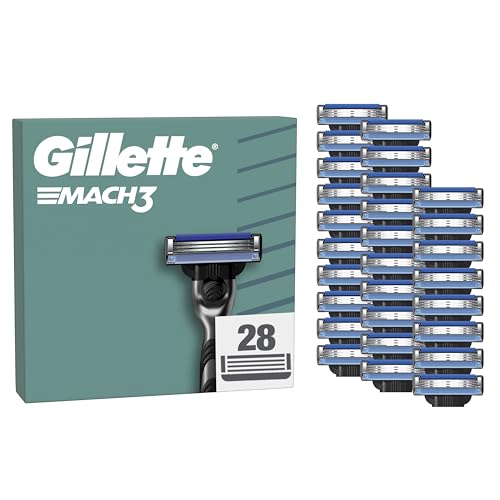 Gillette Mach3 Base Pack de 28 Recambios Para Maquinillas De Afeitar Para Hombre, Cuchillas de Afeitar Con 3 Hojas y Banda Lubricante, Compatible Con Todos Los Mangos Mach3