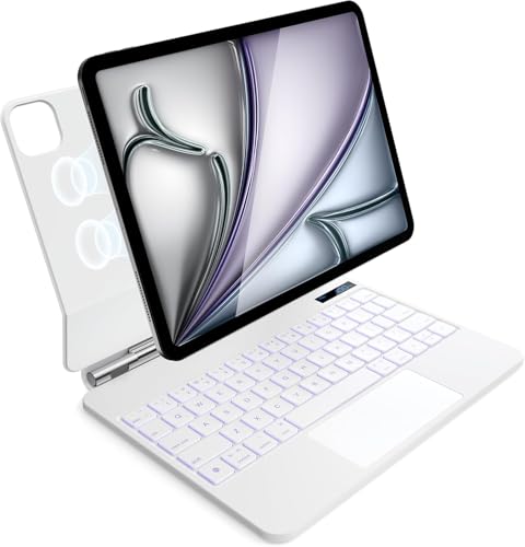 Keyboard Case for iPad Air 11 inch (M3 2025&M2 2024),iPad Air 5th/4th Gen & iPad Pro 11 inch(4th/3rd/2nd/1st Gen) case with keyboard,Magnetic Attach,Multi-Gesture Trackpad,Backlit,Shortcut Keys,White