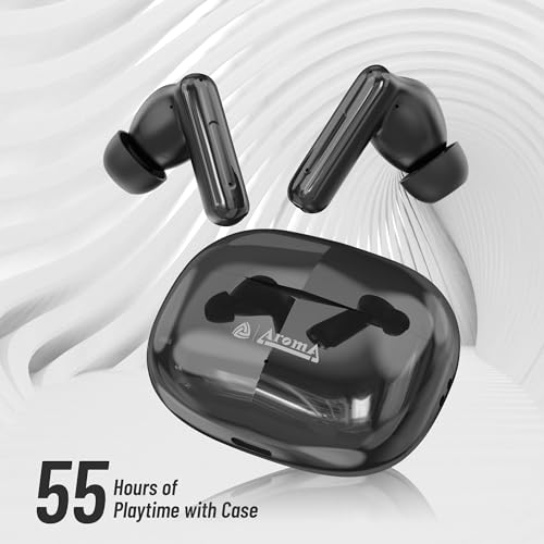 Image of AROMA TWS1 Pulse V5.4 True Wireless Earbuds, Shiny Black | Bluetooth Headphones, Up to 60H Playtime, ENC, Fast Charging, Heavy Bass