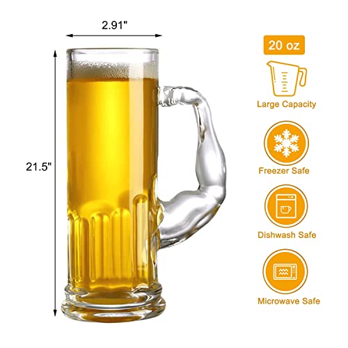 Deckaly 20 Oz Beer Mugs With Handle For Freezer, Extra Large Beer Mug Glasses For Men, Classic Funny Shape Beer Stein Glass For Bar, Alcohol, Beverages #TOP6