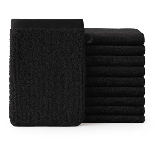Blumtal Premium Frottier Waschlappen Set 10 teilig 100% Baumwolle - Oeko-TEX zertifizierte Waschlappen 10x (15x20 cm) - Ultra saugstarkes Frottier Seiftücher Set waschbar °60 - Seiflappen Schwarz