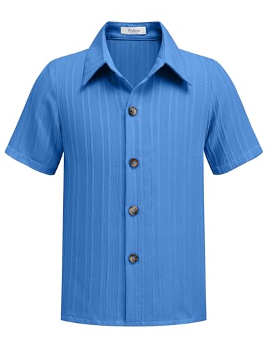 Image of Arshiner Boys Casual Short Sleeve Button Down Shirt Fashion Textured Summer Beach Shirt 3-13 Years Old