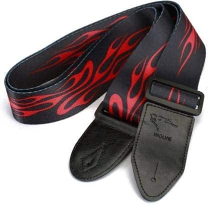 Belear Red Adjustable Cotton Guitar Strap with PU Leather Ends