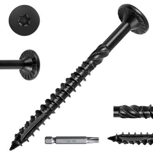 500Pcs Black Star Drive Wood Screws 2-7/8 inch - Rust Resistant Timber Deck Screws for Landscaping, Log & Timber Wood - Heavy-Duty Outdoor Fasteners (#14 x 2-7/8" Black)