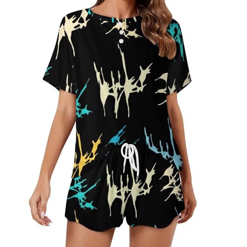 Pyjama femme manches courtes anti-transpiration ensemble nuit été abstrait