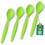 Bio Löffel 4er Set – 14 cm Mehrweglöffel Eierlöffel BPA-frei, spülmaschinengeeignet & recycelbar – aus Zuckerrohr, leicht & schadstofffrei – ideal für Kinder, Picknick & Alltag – Made in DE - Hellgrün