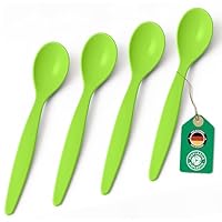 Bio Löffel 4er Set – 14 cm Mehrweglöffel Eierlöffel BPA-frei, spülmaschinengeeignet & recycelbar – aus Zuckerrohr, leicht & schadstofffrei – ideal für Kinder, Picknick & Alltag – Made in DE - Hellgrün