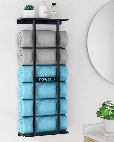STWWO-Towel-Racks-for-Bathroom-Bathroom-Towel-Storage-Wall-Mounted-30-inch-with-Shelf-Can-Holds-6-Large-Towels-Wall-Towel-Rack-for-Rolled-Towels-Black