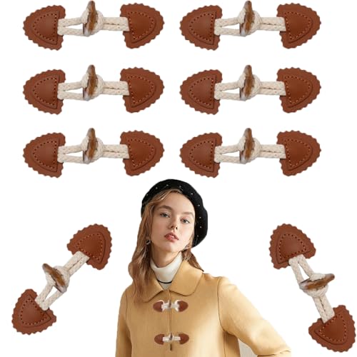 RXKFIGX 8 Sets PU Leather Resin Horn Toggle Closure Buttons Sew-On for Jacket Trench Coat Wool Outerwear Sewing DIY Accessories Toggle Buttons for Jackets Coat Brown & White