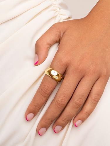 Miniatura 2 de SINGULARU - Anillo Curve Rainbow. Latón con Acabado Baño en Oro de 18 Kt. Joyas para Mujer. Talla 12