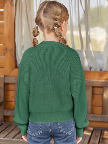 Image of Haloumoning Girls Knit Pullover Sweaters Mock Neck Long Lantern Sleeve Jumper Tops 5-14 Years