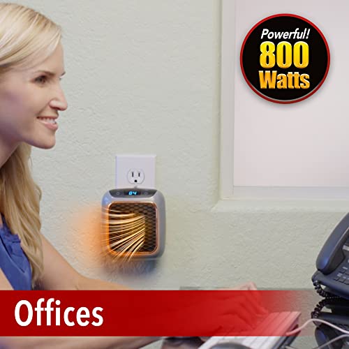 Ontel Handy Heater Turbo 800 Wall Outlet Small Space Heater With Adjustable Thermostat, Programmable 12-Hour Timer, Auto Shut Off - Quiet & Space-Saving Ceramic Mini Heater #TOP4