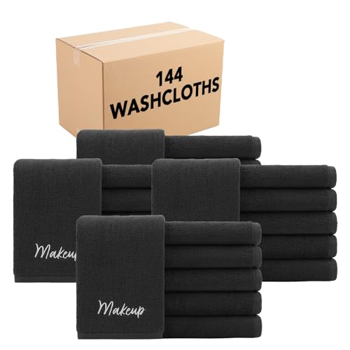 Arkwright Makeup Towels - Bulk Case of 144 - Super Soft 100% Cotton, Gentle & Lightweight Face Make Up Remover Washcloths, Guest Essentials for Hosts & Artists, 13 x 13 in, Black