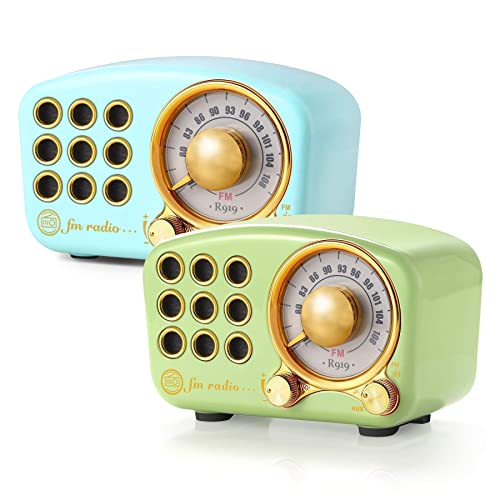 Retro Bluetooth Speaker, Vintage Radio-Greadio FM Radio with Old Fashioned Classic Style, Strong Bass Enhancement, Loud Volume, Bluetooth 4.2 Wireless Connection, TF Card and MP3 Player (Blue+Green)