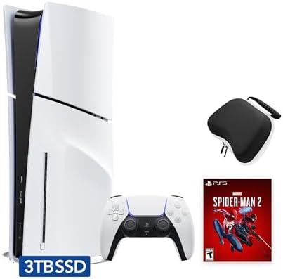 Sony PlayStation 5 Slim Upgraded 3TB Disc Edition Spider-Man 2 Bundle - White, Slim PS5 Upgraded 3TB Ultra Fast SSD Gaming Console Bundle with Wireless Controller and C-Gamers Controller Storage Case : Video Games