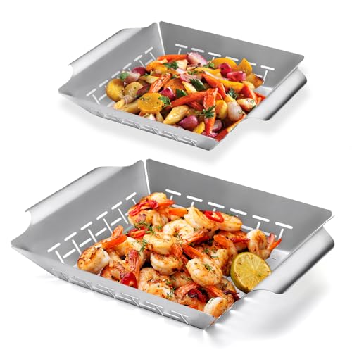 2 Pack Vegetables Grill Baskets for Veggies,Grill Basket for Outdoor Grill,Stainless Steel Grill Basket,Grilling Accessories for & Smokers