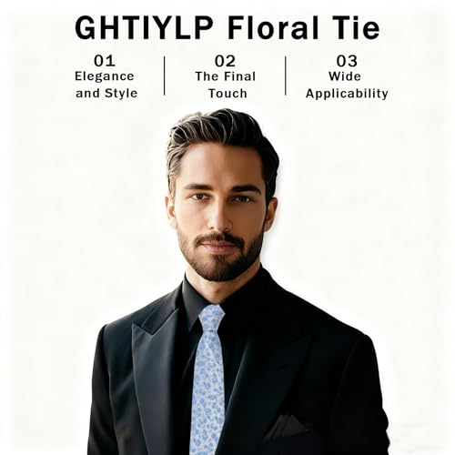 Image of Floral Ties for Men Satin Mens Tie Flower Printed Neck Tie Wedding Party Business