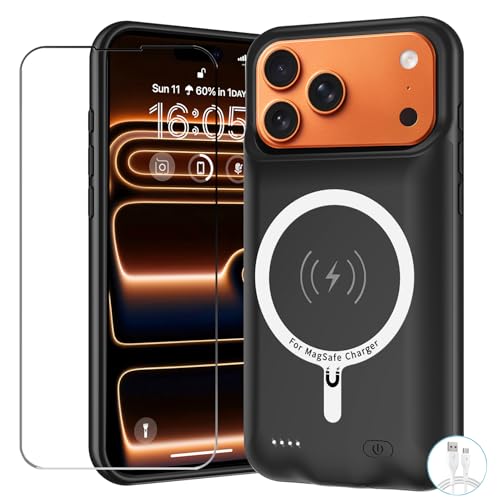 YINGYKJ Battery Case for iPhone 17 Pro 10000mAh Pack Rechargeable Charger Case Support Carplay with Wireless Charging Compatible for iPhone 17 Pro (6.3 inch) External Battery Charging Cover (Black)