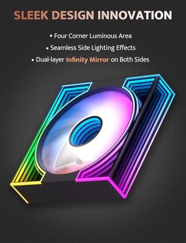 Image of darkFlash DM8 3-Pack 120mm PC Case Fan, Infinity Mirror Case Fans, PWM ARGB Sync, 1600RPM High Airflow 56CFM, Low Noise 32.5dBA, Computer Case Cooler Fan (Black, Forward)