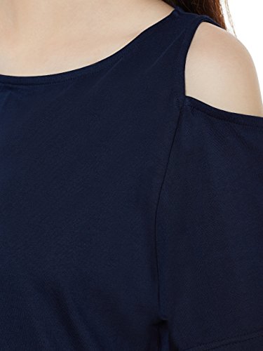 Image of Miss Chase Women's Black Cold Shoulder Round Neck Short Sleeved Solid Top