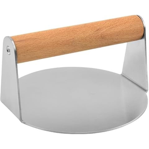 FUNUTTERS Stainless Steel Smash Burger Press Patty Maker with Wood Handle, Heavy-Duty 6 Inch Round Metal Mold for Cooking and Grilling, BBQ Grill and Flattop Griddle Accessory Cover