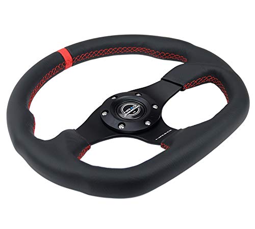 Nrg Innovations Rst-024Mb-R-Rd 3-Spoke Flat Bottom Suede Steering Wheel With Leather Cover + Horn Button, 6X70Mm Bolt Pattern,Red Stitching #TOP2