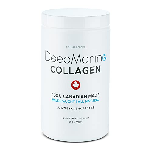 DeepMarine Collagen 100% Canadian Made Collagen Peptides, Wild-Caught Collagen Powder, Hydrolyzed Marine Collagen – Gluten-free, Tasteless, Odourless, Keto and Paleo Friendly (60 Day Supply (300g))