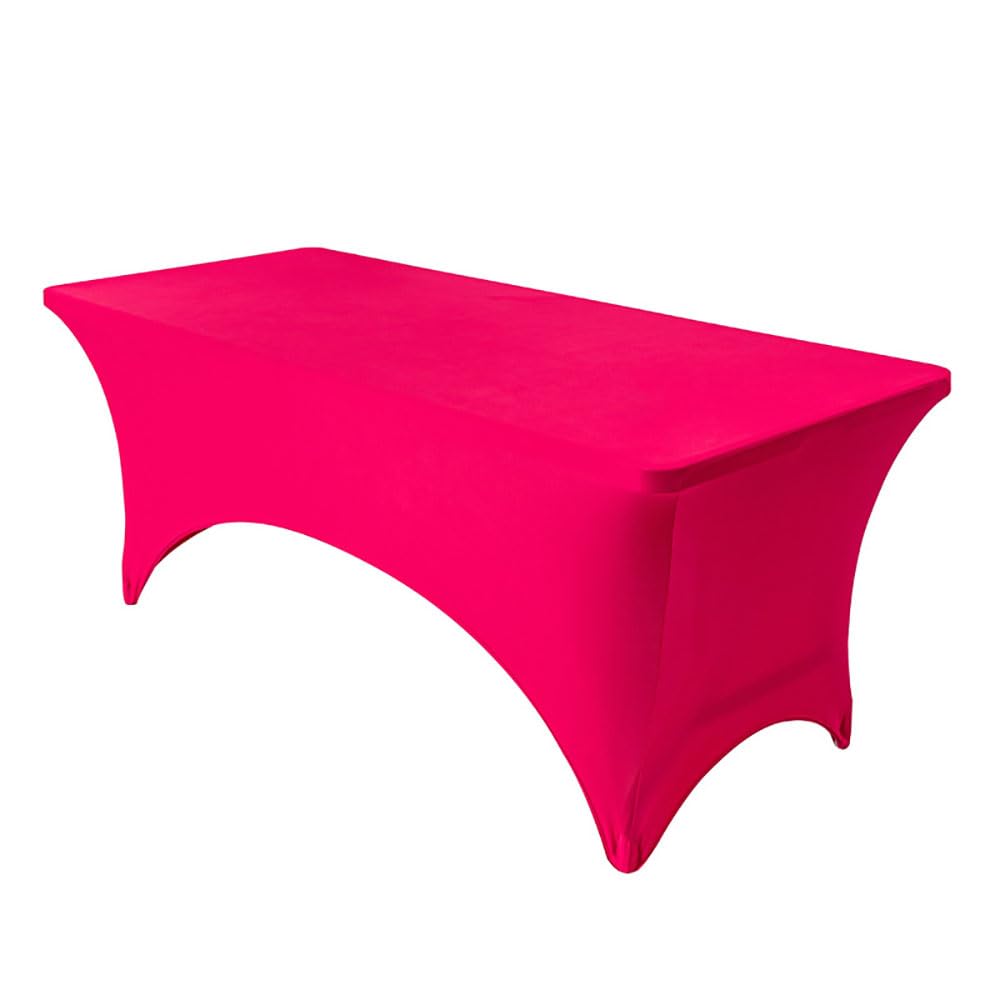 Mateju Stretch Spandex Table Cover Washable Cocktail Tablecloth Fitted Rectangular Wedding Banquets Birthday Outdoor Party Bar Hotel Event and Festival Decoration (6FT,Dark Pink)