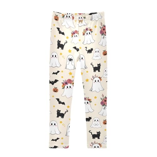 Cute Ghost Flower Stars Girls Leggings Soft Stretch Workout Yoga Dance Pants for Kids Casual Tights